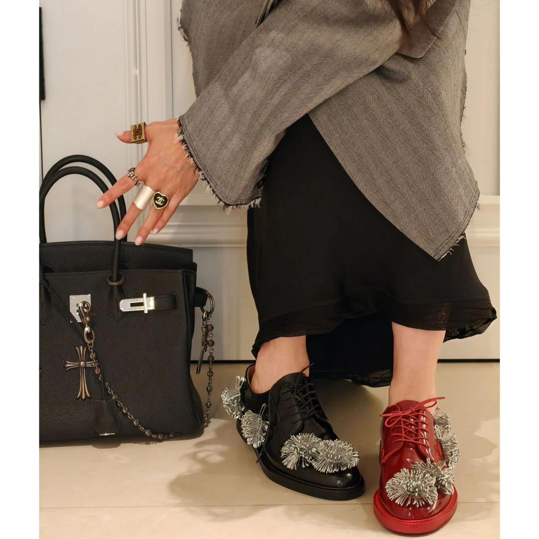 SONGTING｜别针fireworks绑带牛皮平底德比鞋单鞋