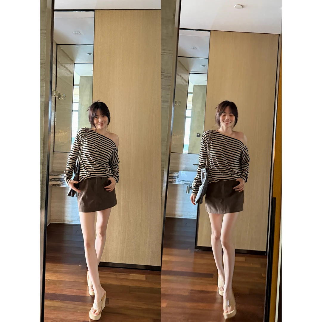 井迪儿【佳酿】50%PU复古风咖色仿绒弧形腰自带安全裤半身短裙2