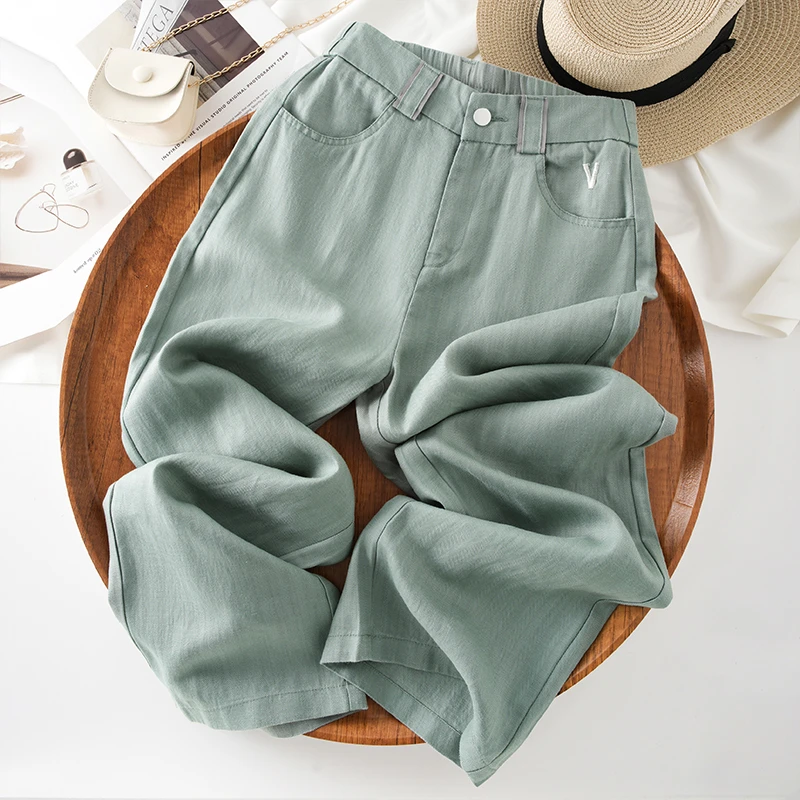 天丝亚麻阔腿裤女夏薄款2025新款爆款冰丝裤子高腰垂感休闲直筒裤