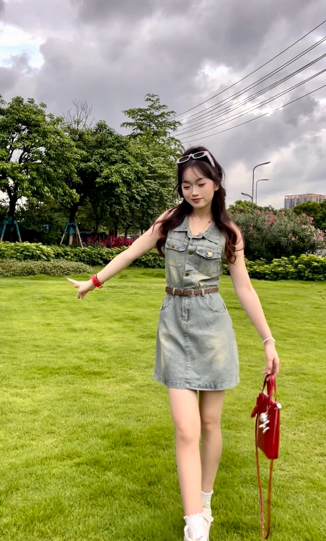 复古气质小个子无袖牛仔连衣裙女2025夏季新款设计感收腰a字短裙