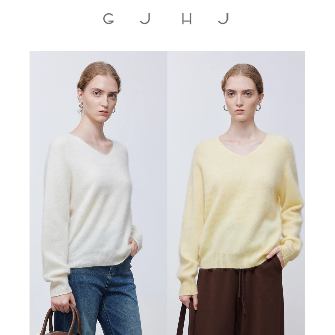 gjhjv领拉毛针织衫 羊绒羊毛混纺 落肩宽松遮肉显瘦毛衣 慵懒随性