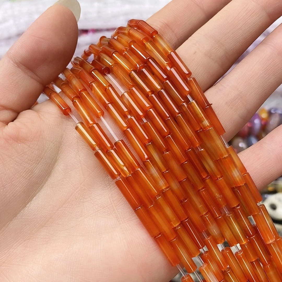 玛瑙/玉髓未镶嵌珠宝半成品红玛瑙管一条