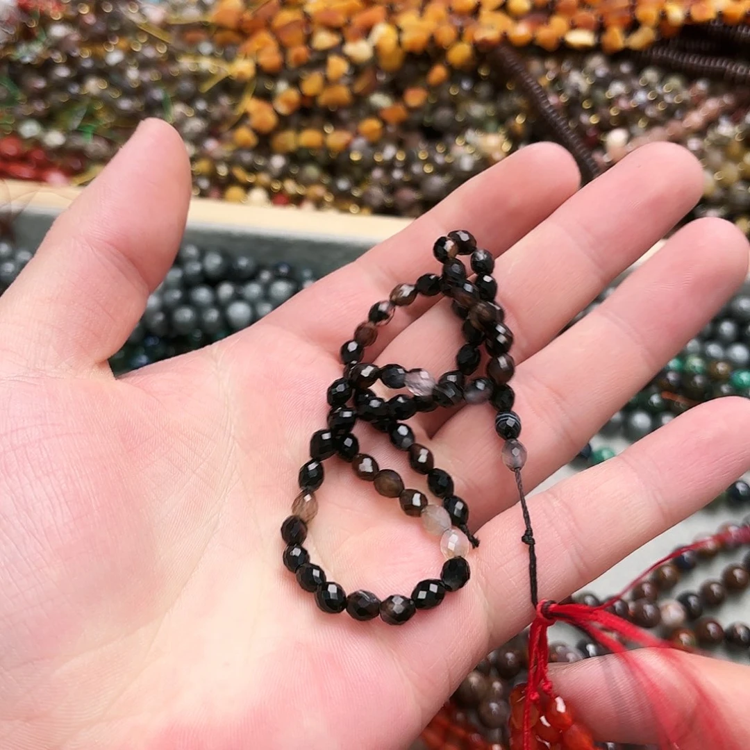 玛瑙/玉髓未镶嵌珠宝半成品5×6黑条纹米珠切一条