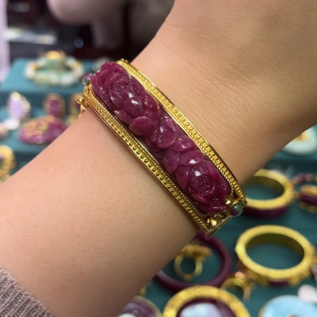 银S925镀金镶嵌红宝石手镯