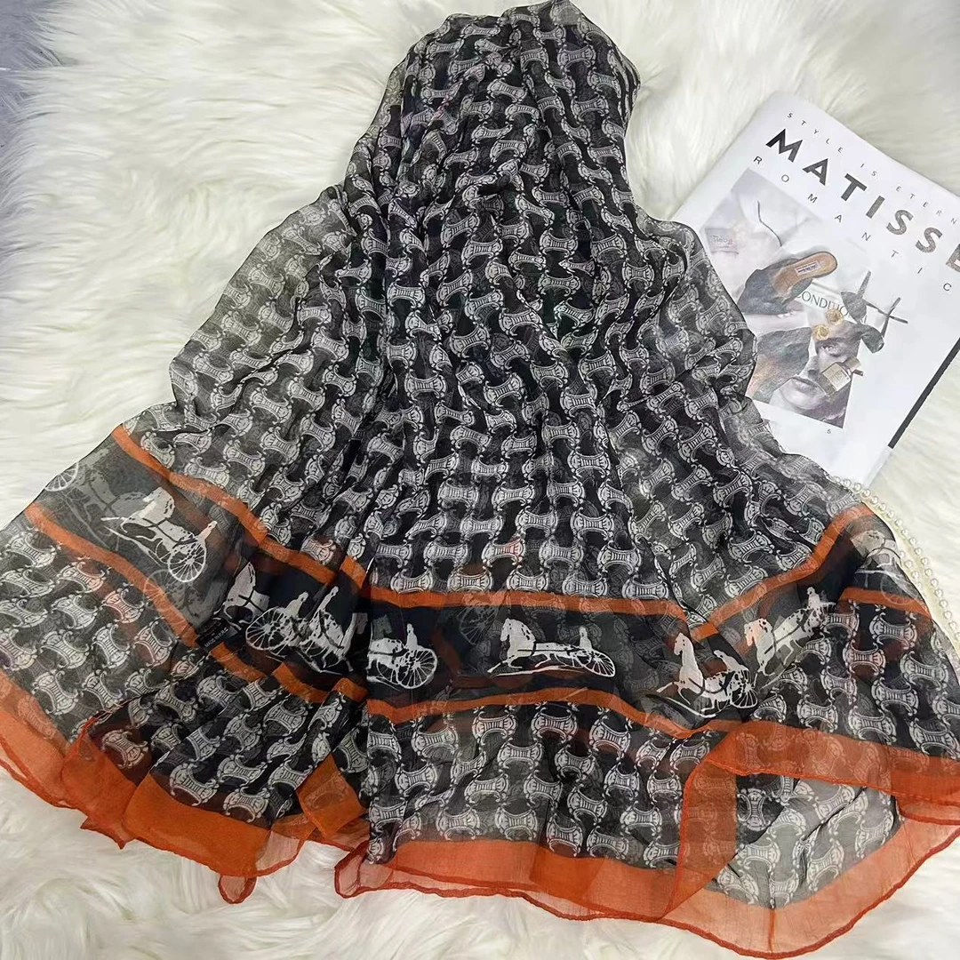 847【小马车】 鳄鱼皱130X180左右丝巾沙滩巾轻奢高档时尚百搭丝巾1