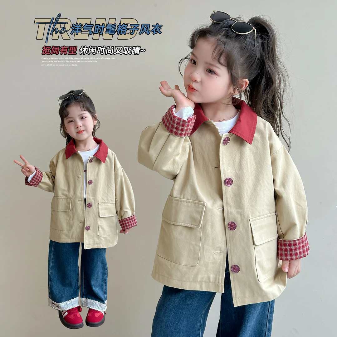 女童外套韩版洋气休闲儿童英伦大衣中长款风衣小女孩宝宝春秋装潮