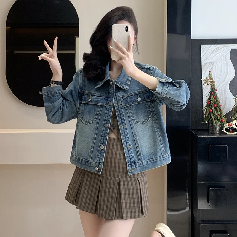 2025秋季新款牛仔外套水洗蓝宽松牛仔夹克美式休闲炸街高级感女装