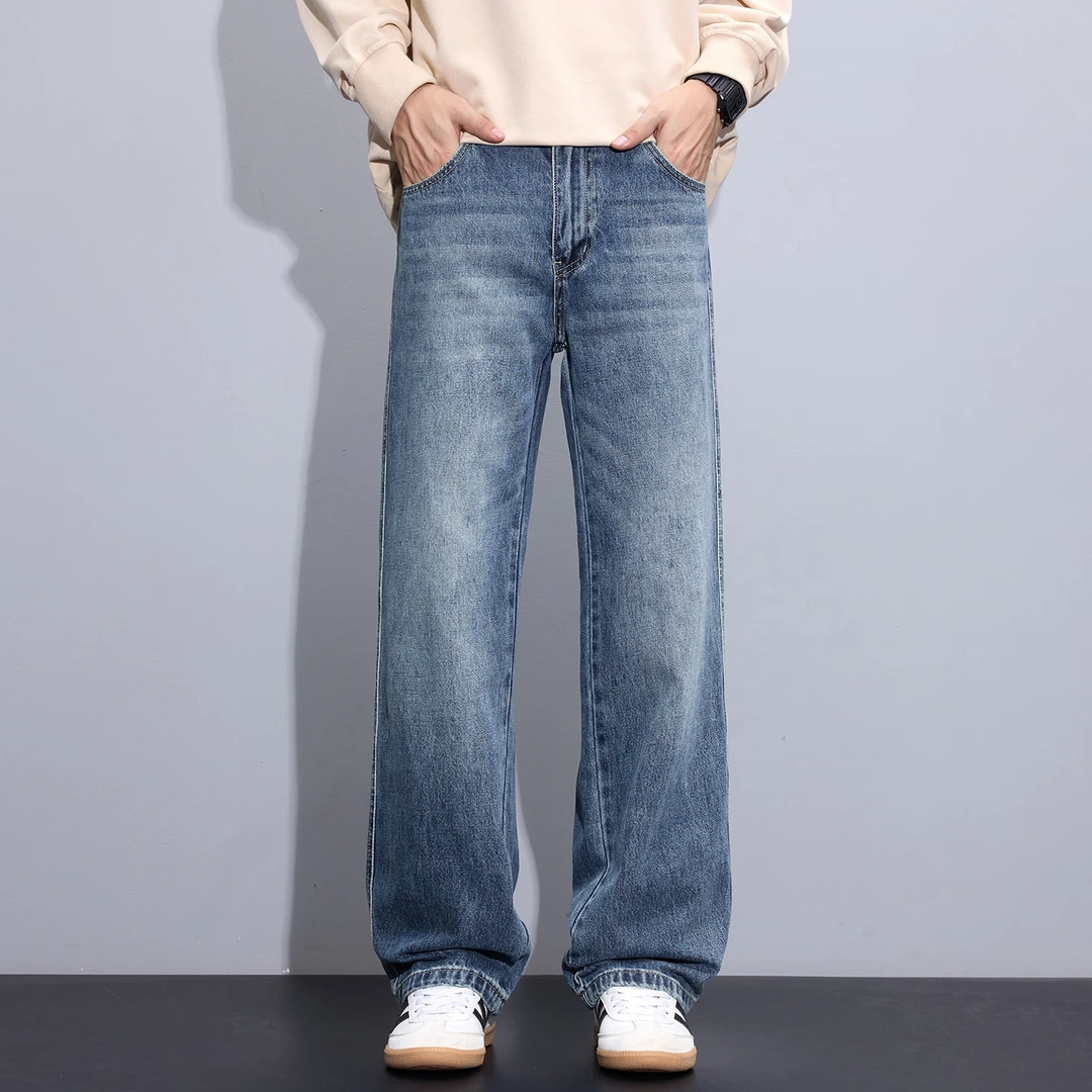Kuvine2025秋季高街美式潮牌宽松直筒cleanfit水洗百搭牛仔裤男款
