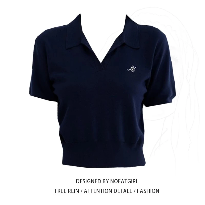 大码胖MM正肩POLO领短袖T恤女夏季新款修身显瘦美式街头短款上衣