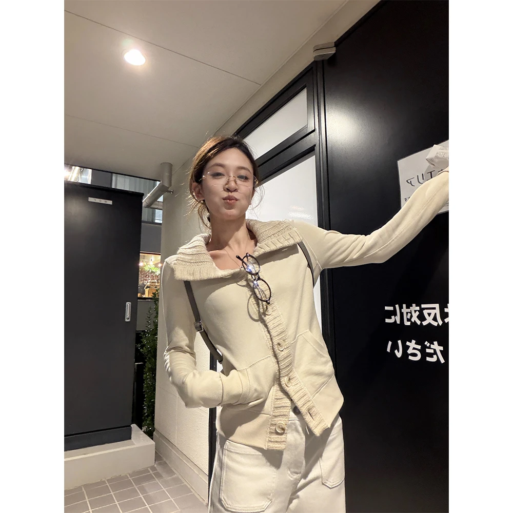 小众设计感针织毛衣拼接加绒卫衣外套上衣女秋冬23078#