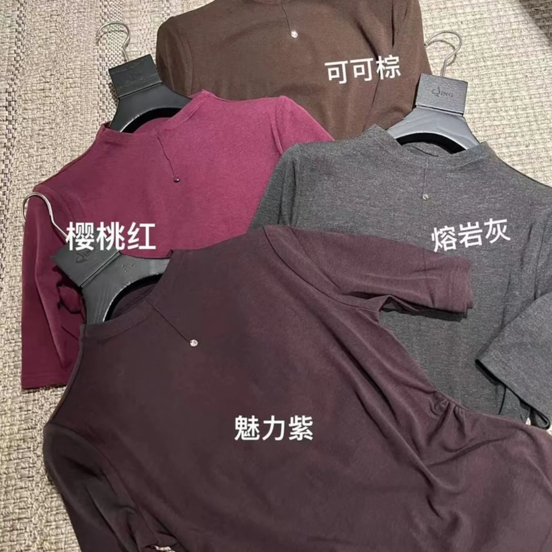 JING秋冬新款91369-1圆领短袖T恤女装百搭潮流上衣简约休闲打底衫