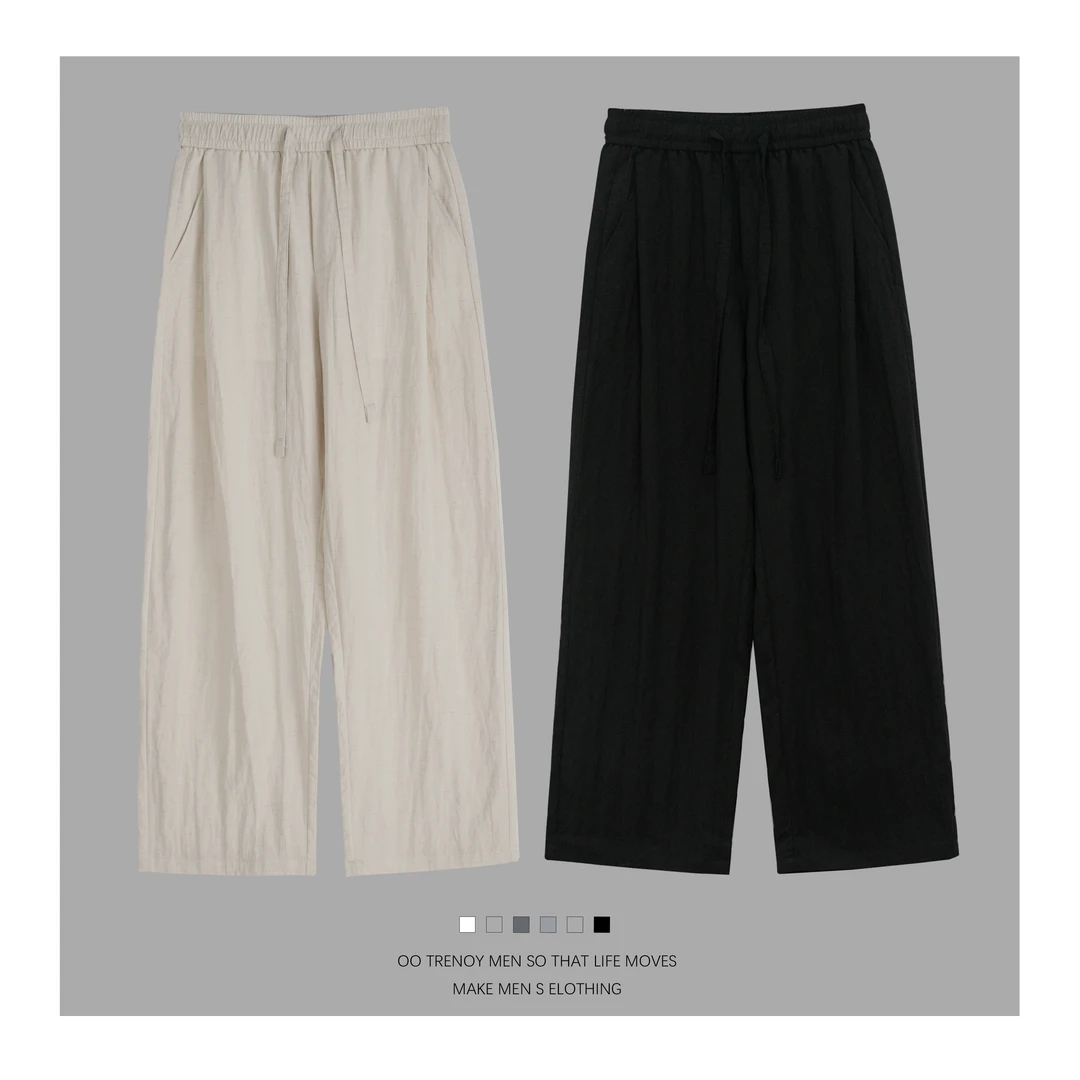 “亚麻天丝” 凉感透气春夏简约舒适显瘦高级透气直筒休闲裤 F695