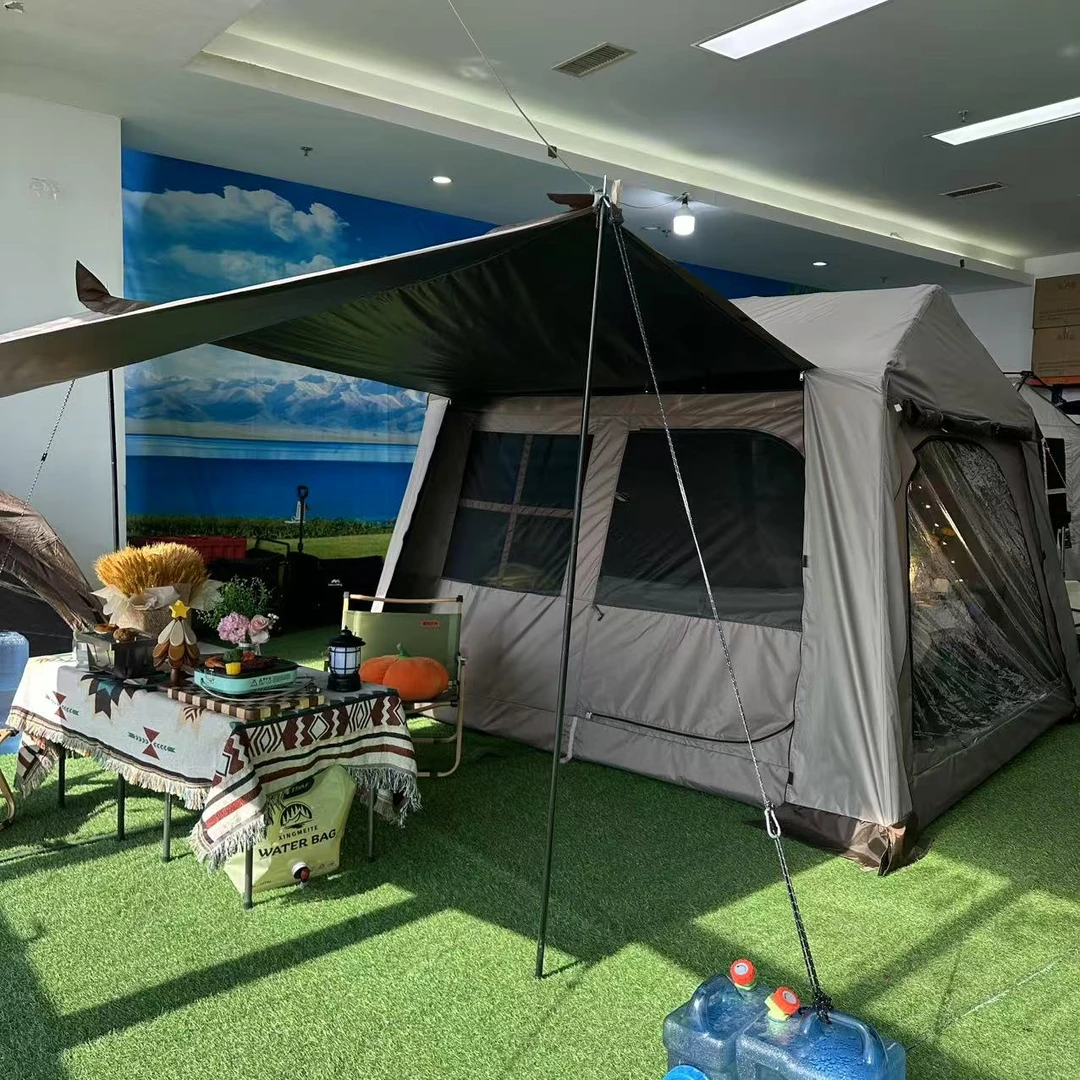 【屋脊6.0新款】双层黑胶速开帐防风防雨全遮光露营天幕烟囱口保暖