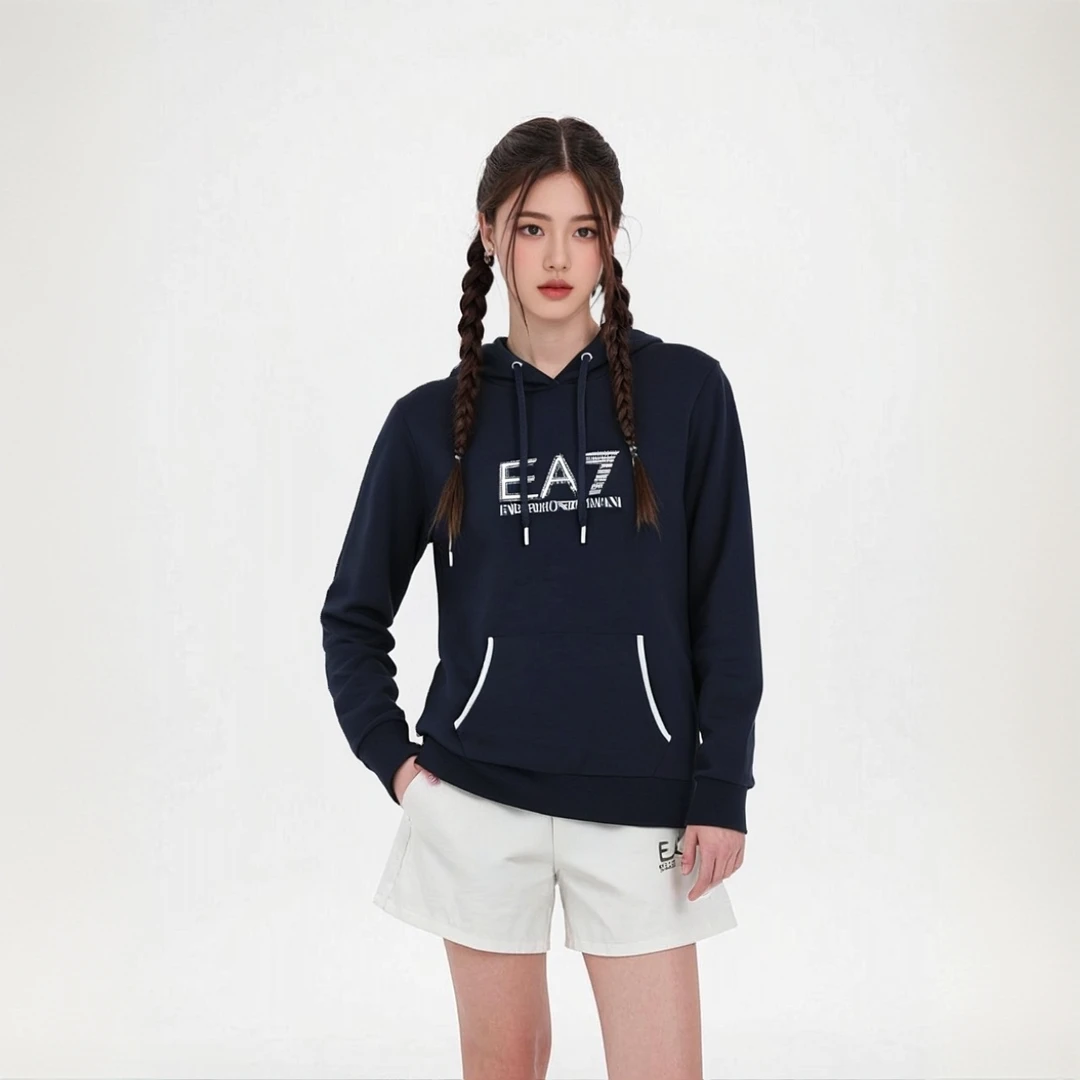 EMPORIO ARMANI/安普里奥·阿玛尼字母标识女士棉质连帽套头卫衣
