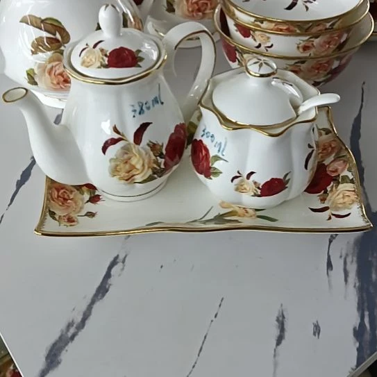 新疆西藏包邮骨质瓷金秋玫瑰手工拍金刮金醋壶辣子罐底盘