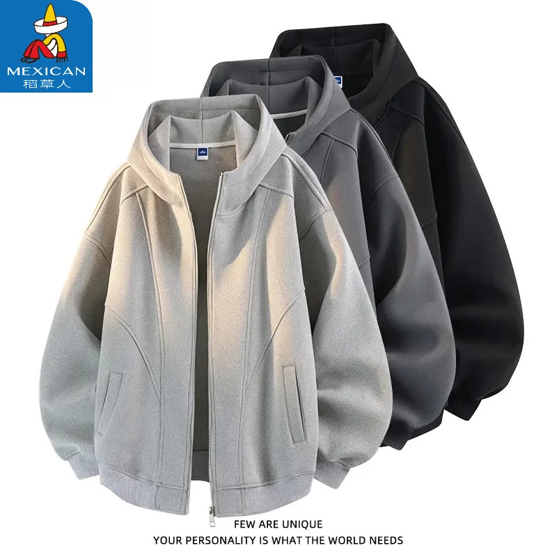 Mexican/稻草人连帽卫衣外套男士春秋季美式高街百搭挺括开衫上衣
