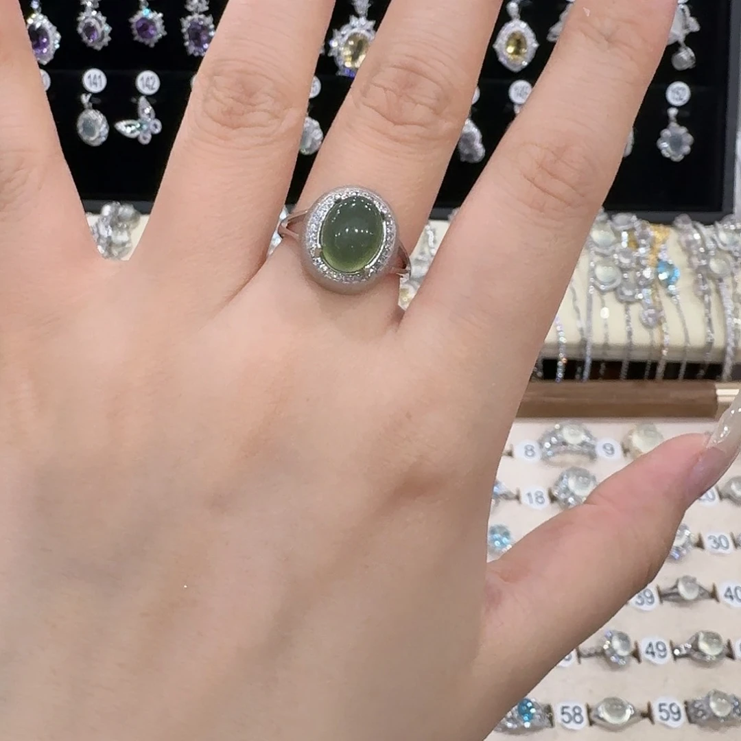 知***意蛇纹石玉银S925镶嵌戒指