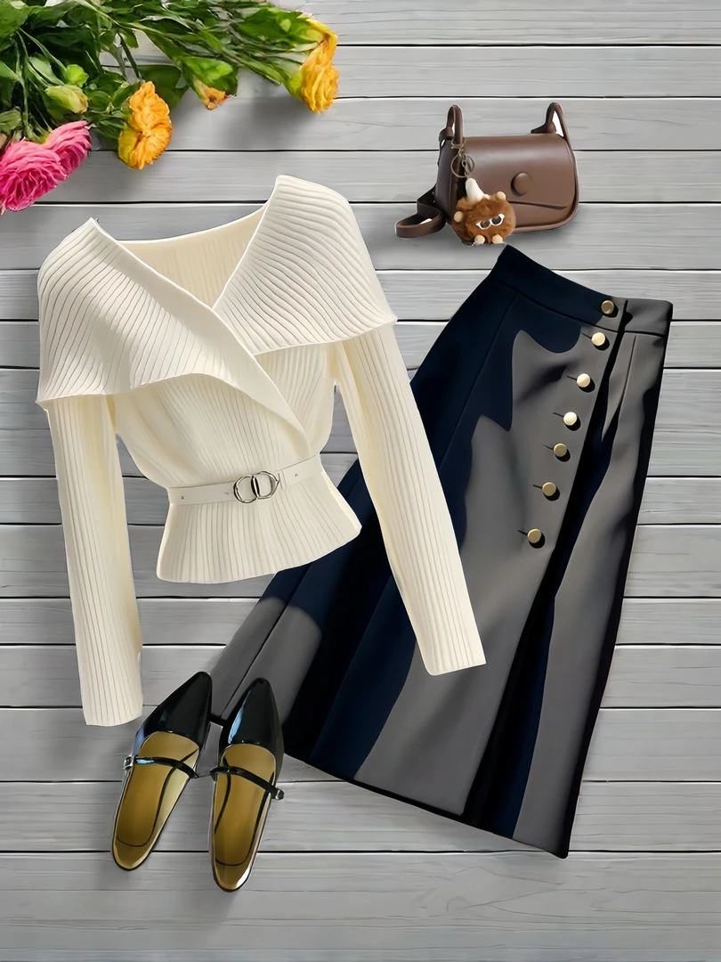 春季新款高端欧货轻熟风洋气独特别致气质针织上衣半身裙两件套女