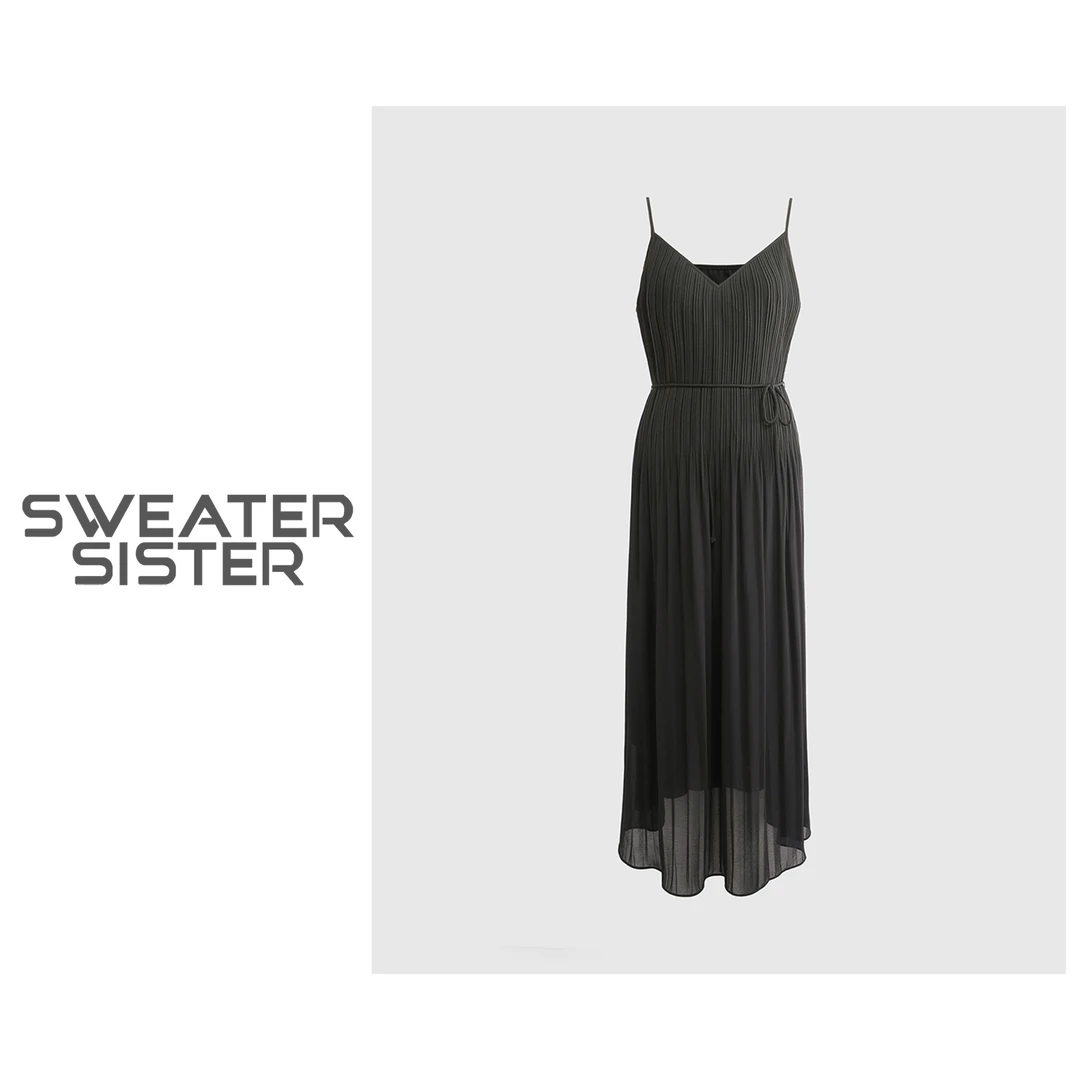 新款减龄中长款压褶吊带连衣裙女530-28828