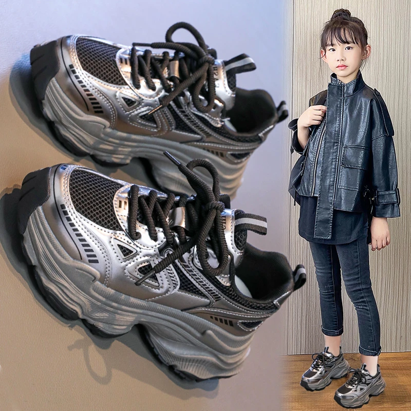 女童鞋子秋冬季2025新款洋气老爹鞋炸街跑步运动鞋高颜值网面透气