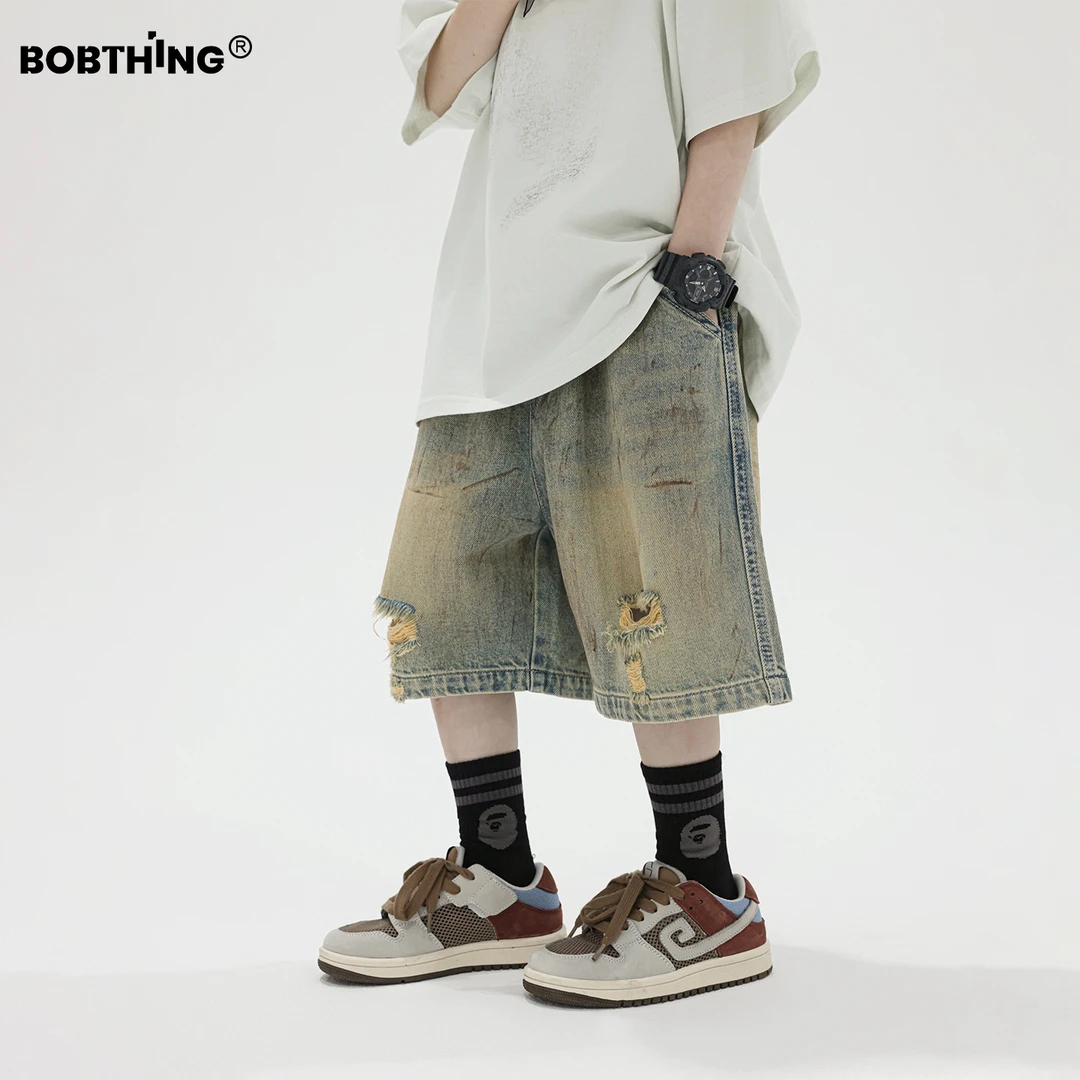 儿童个性做脏破洞牛仔中裤2025新款男童夏季休闲短裤中大童装裤子