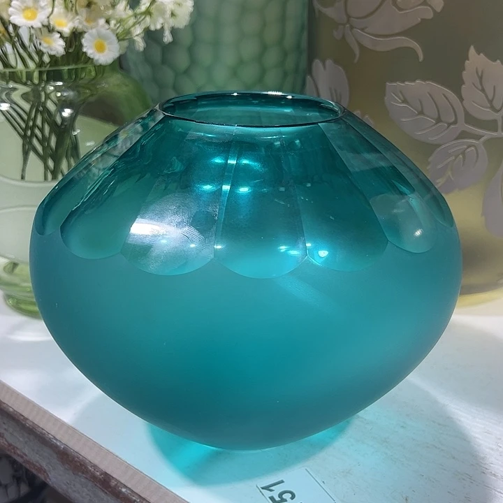琉璃手工艺品国际绿色磨刻花瓶花器高19口8