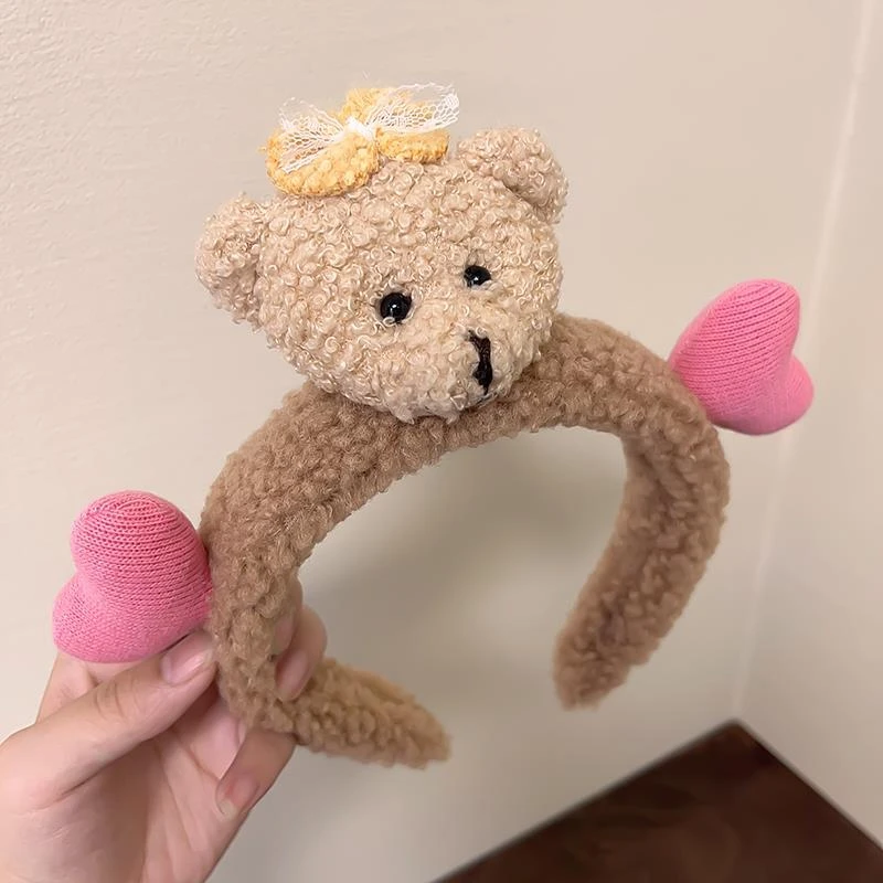 韩版小熊可爱发箍女洗脸2025年新款夏季毛绒发箍不勒头压发夹发带