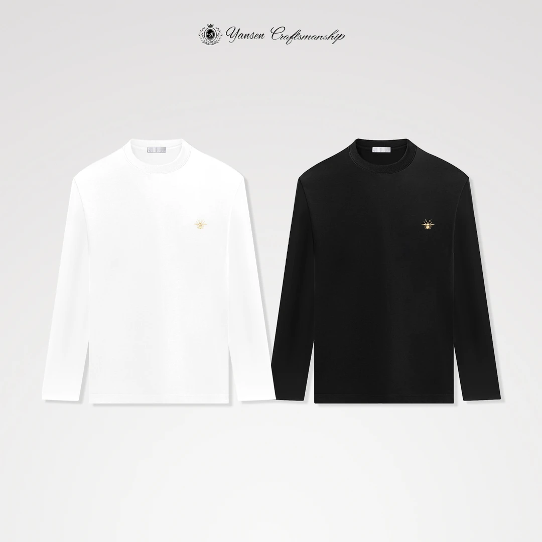 （微抓绒）D*R 精工刺绣 极简百搭 圆领长袖T恤男装 YSH71737