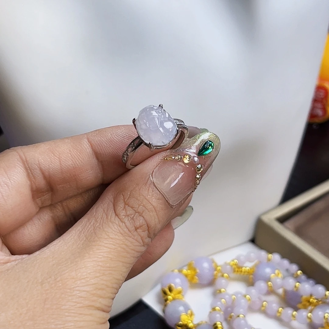翡翠戒指银S925镶嵌FT013冰紫罗兰貔貅戒指