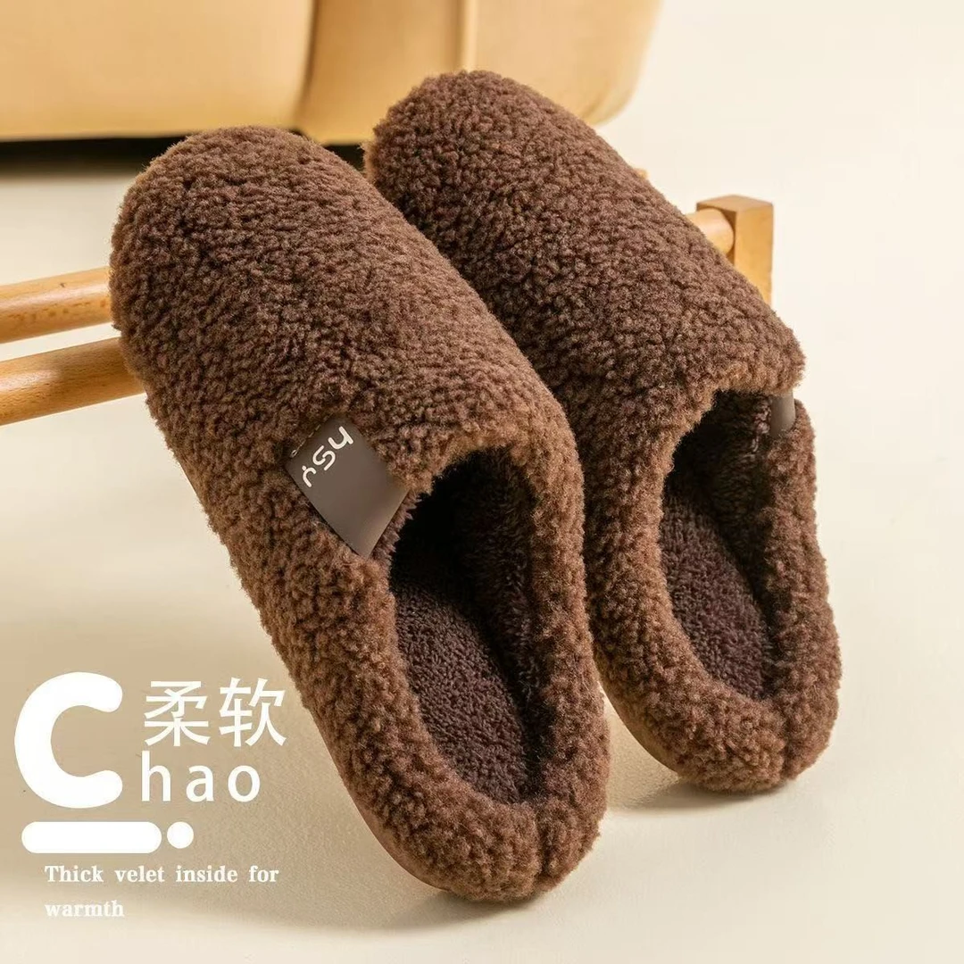 冬季新款棉拖鞋女居家加绒保暖软底室内防滑舒适情侣毛绒拖鞋男士
