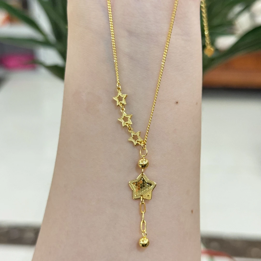 真真-Q【双面鱼鳞星星套链】足金999精工5g