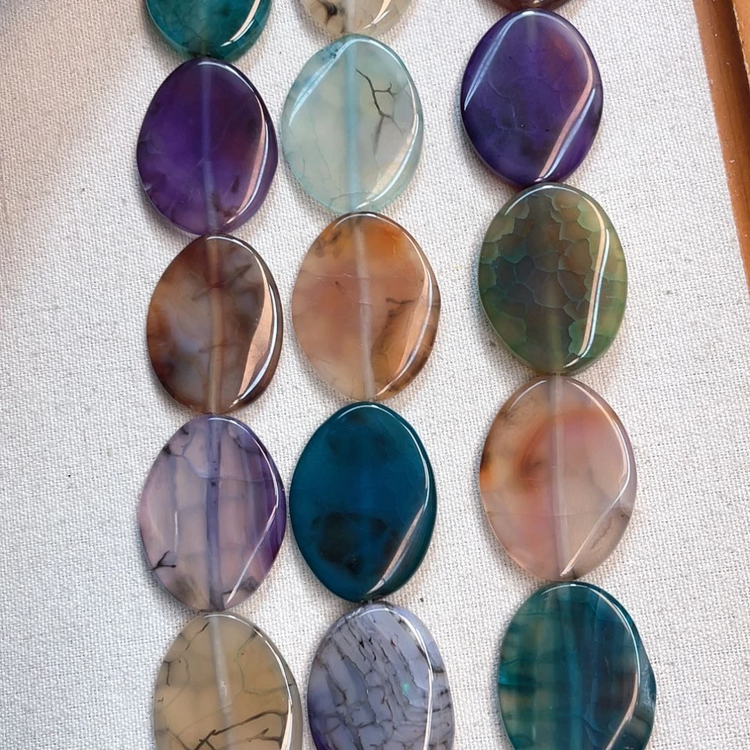 玛瑙/玉髓合金珠宝半成品多宝龙纹玛瑙椭圆饼卡30