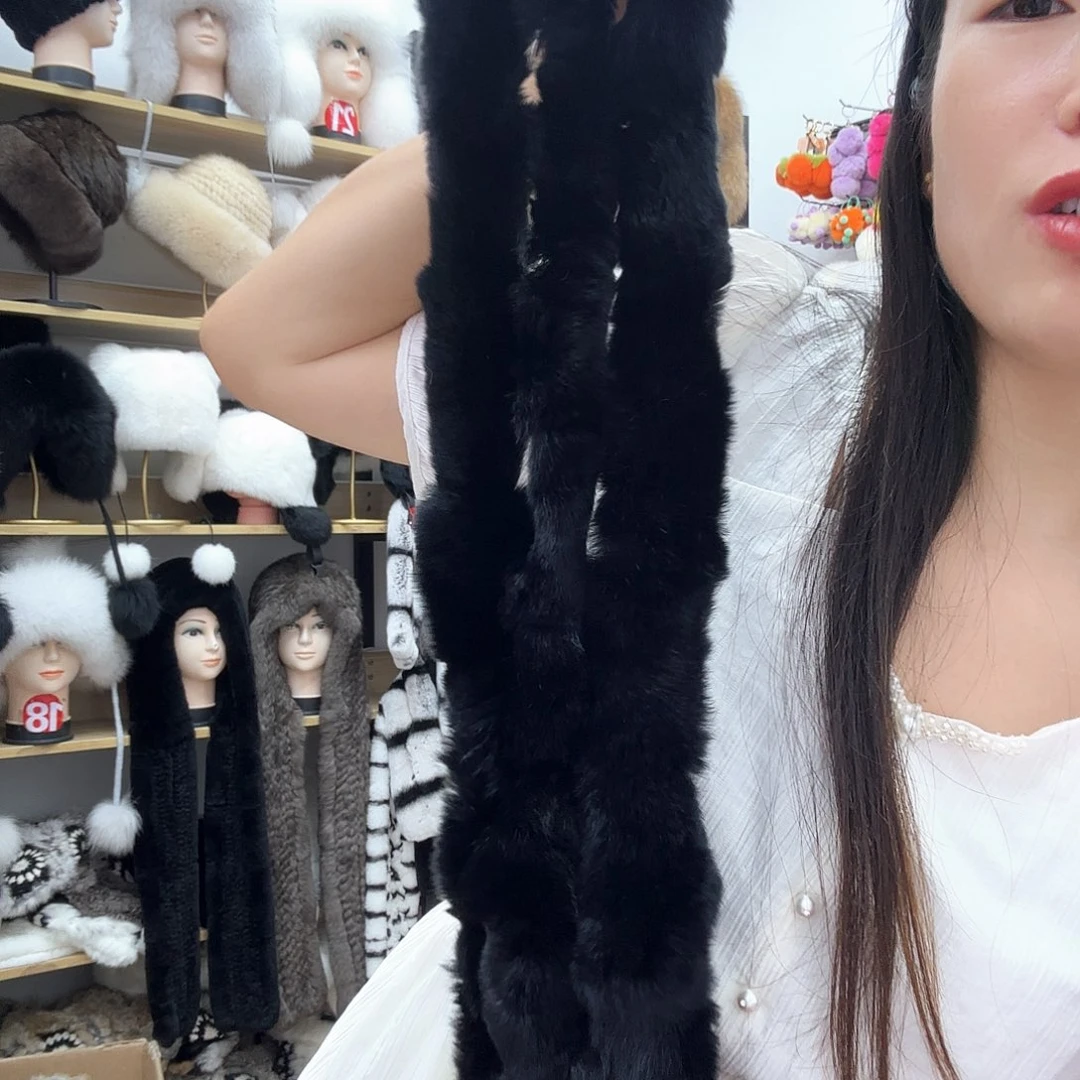 兔毛兔毛黑色瑕疵真毛围巾