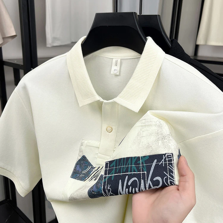 Polo衫男装2025年夏季时尚百搭翻领修身潮流纯色拼接半袖T恤休闲