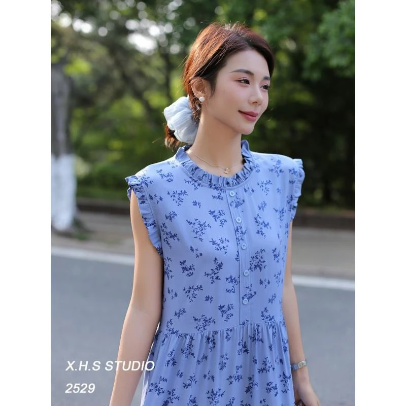 千寻-绵绸无袖小清新宽松夏季显瘦连衣裙长裙夏季时尚H01-2529