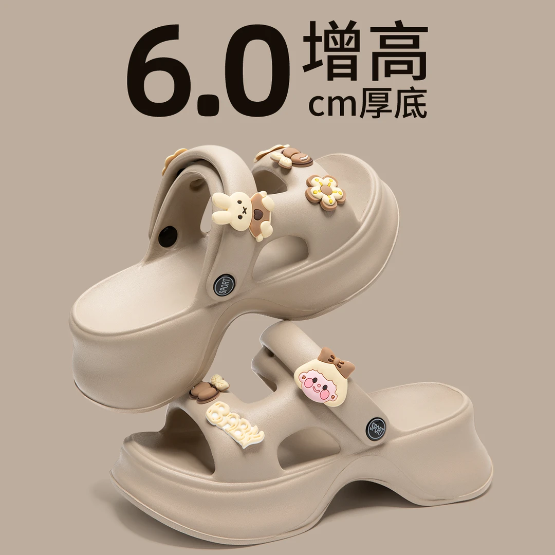 2025新款凉鞋女夏季可爱焦糖女孩室内外穿防滑两穿厚底高跟凉拖鞋