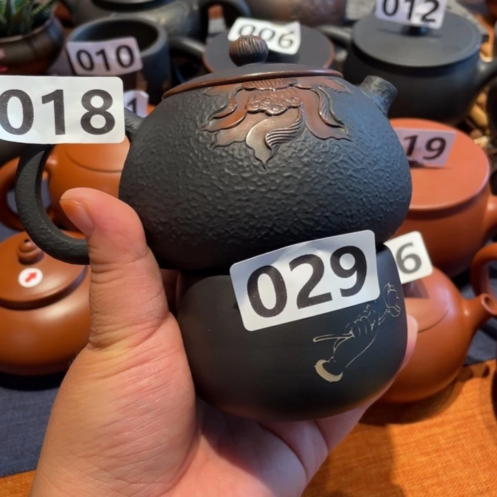 G***可凤凰印建水紫陶微瑕壶018+杯029