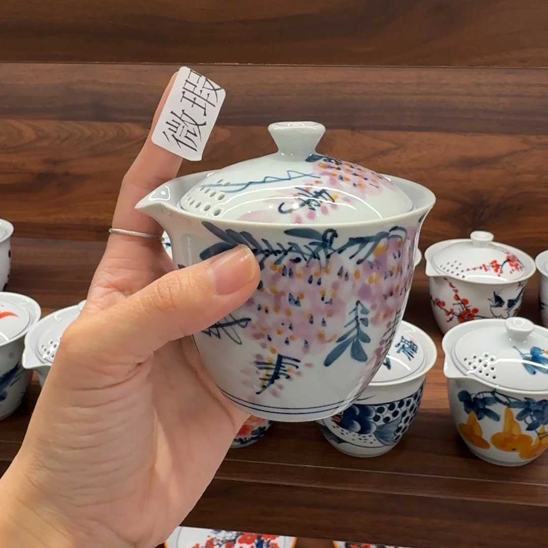 釉下手绘茶具微瑕