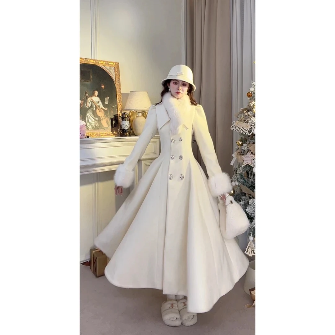 世家千金-掐腰显瘦超大裙摆富家贵气呢子大衣