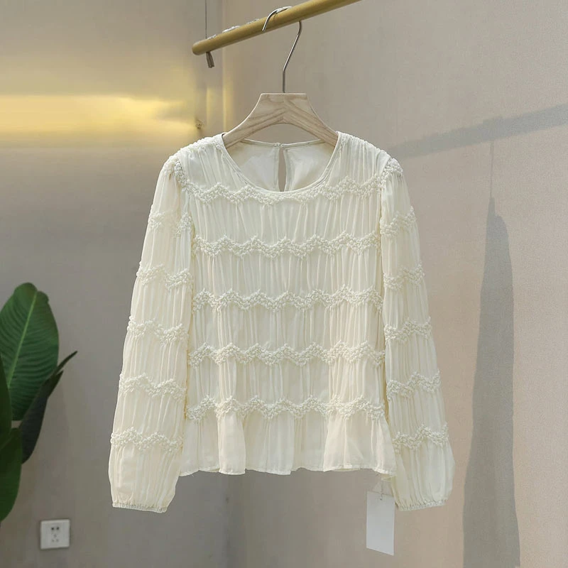 法式高级感气质甜美褶皱肌理衬衫女新款上衣夏季轻薄衬衣时尚百搭