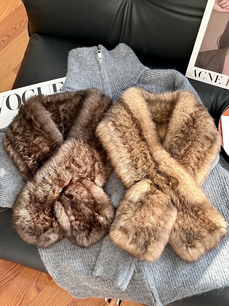 R123588W静奢风纯色兔毛保暖轻职风百搭ins围脖围巾