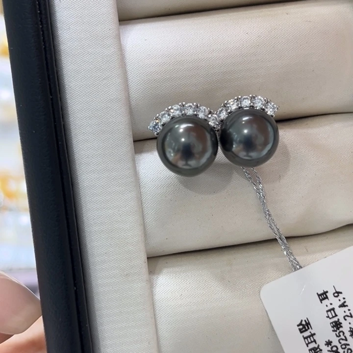 银S925镶嵌耳饰海水珍珠9-10mm57号