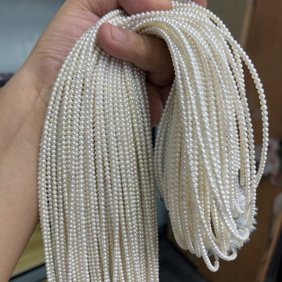 天然淡水3-4mm小米珠正圆半成品极光小灯泡珍珠diy锁骨链
