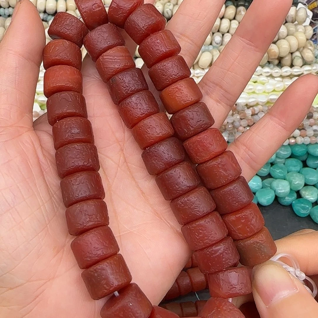 玛瑙/玉髓合金珠宝半成品红玛瑙橘皮13mm一条