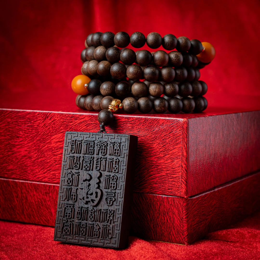 【沉水】越南芽庄红土白奇楠古董老料0.8*108配百福牌沉香木雕