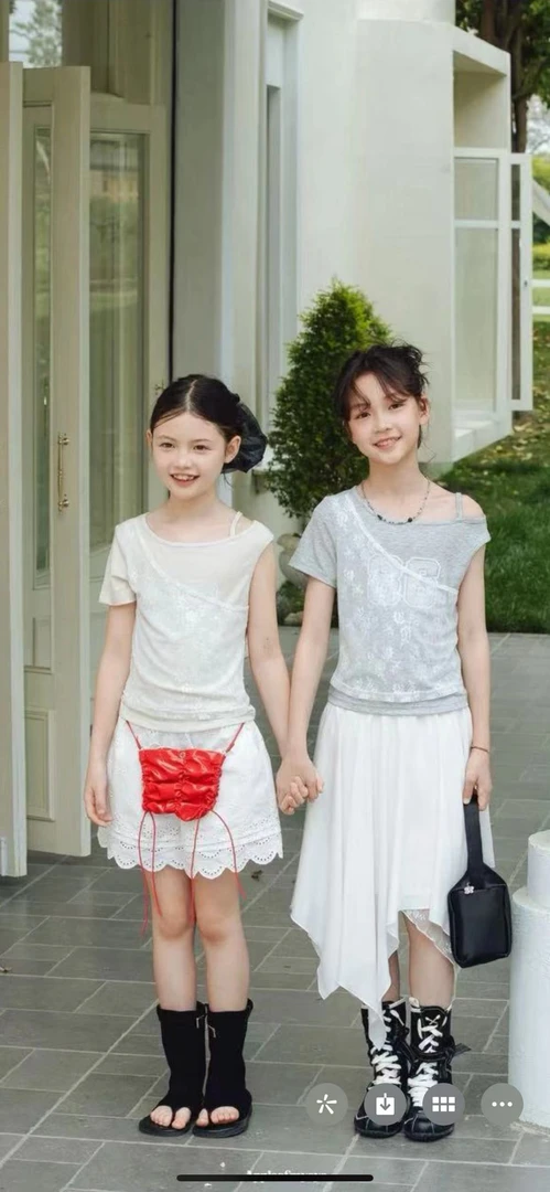 0593儿童蕾丝假两件T恤