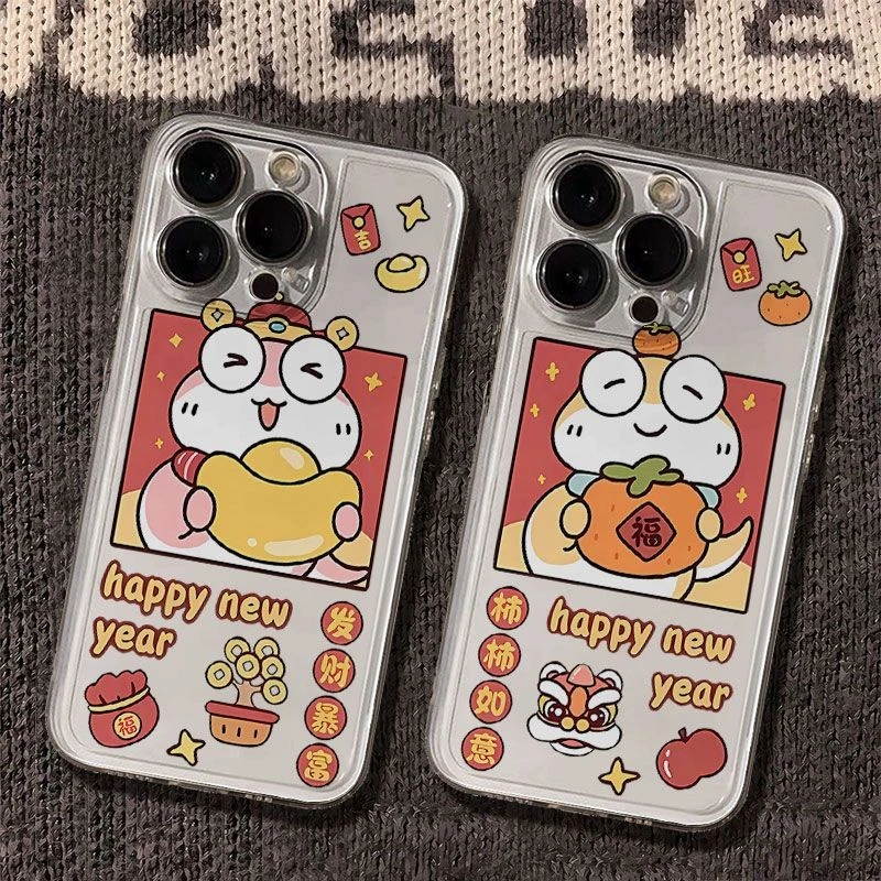 柿柿如意送财蛇太空手机壳适用于苹果16透明iphone14保护壳