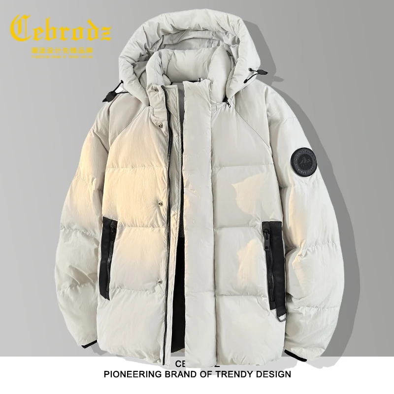 法国Cebrodz保暖连帽羽绒服冬季厚款男士加厚冬百搭宽松外套港风