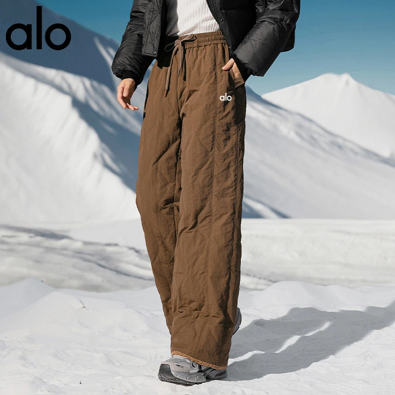 雪村旅游冬季加绒加厚羽绒裤女款宽松直筒大码防风裤子东北滑雪裤