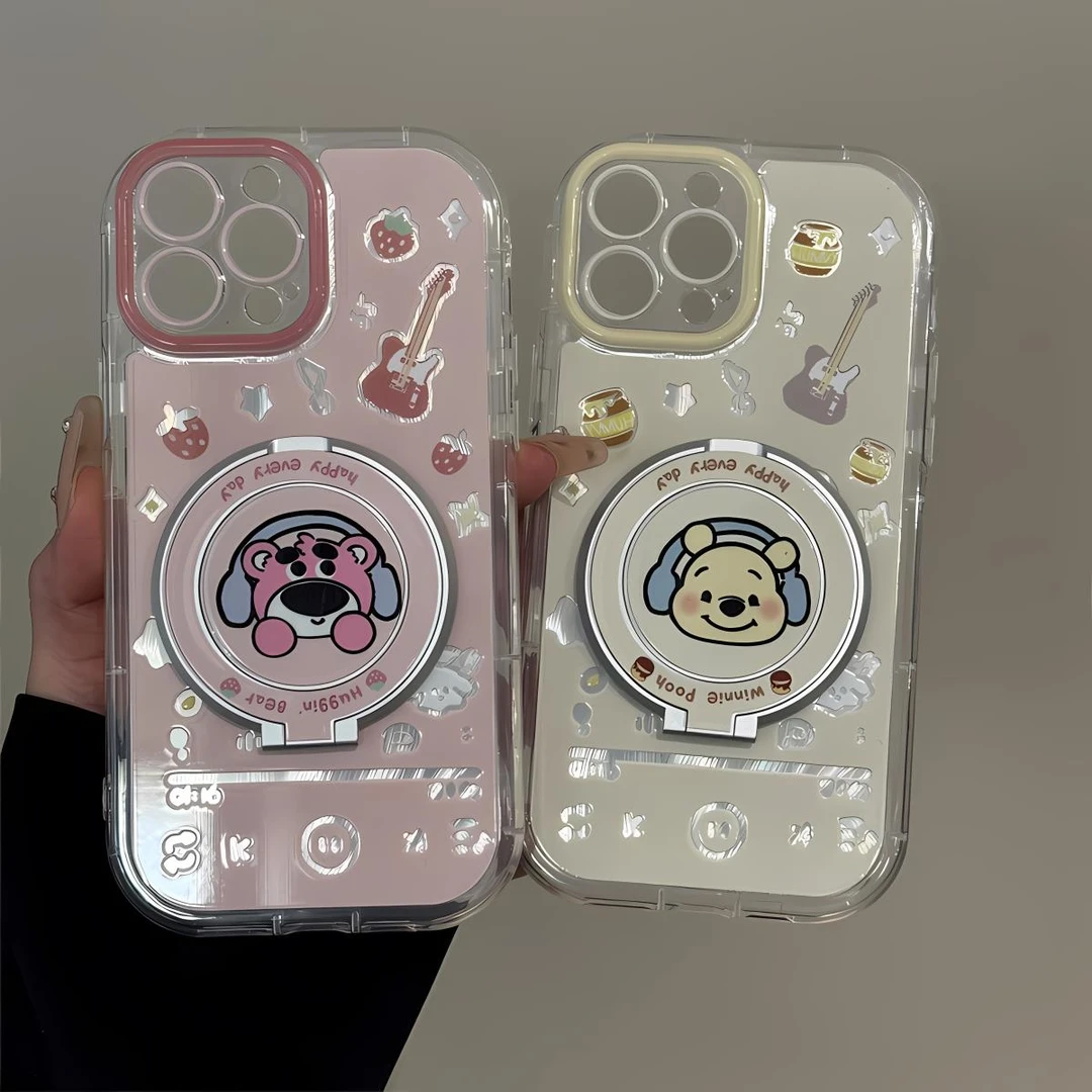 耳机草莓熊支架羽纱泡芙适用苹果16手机壳oppo华为荣耀vivo小米